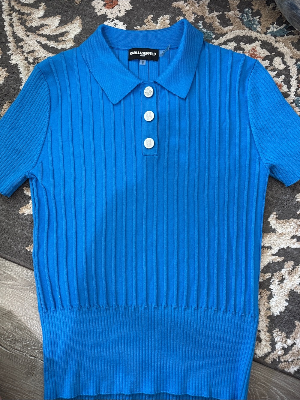 Karl Lagerfeld Kids Electric Blue Ribbed Polo Shirt